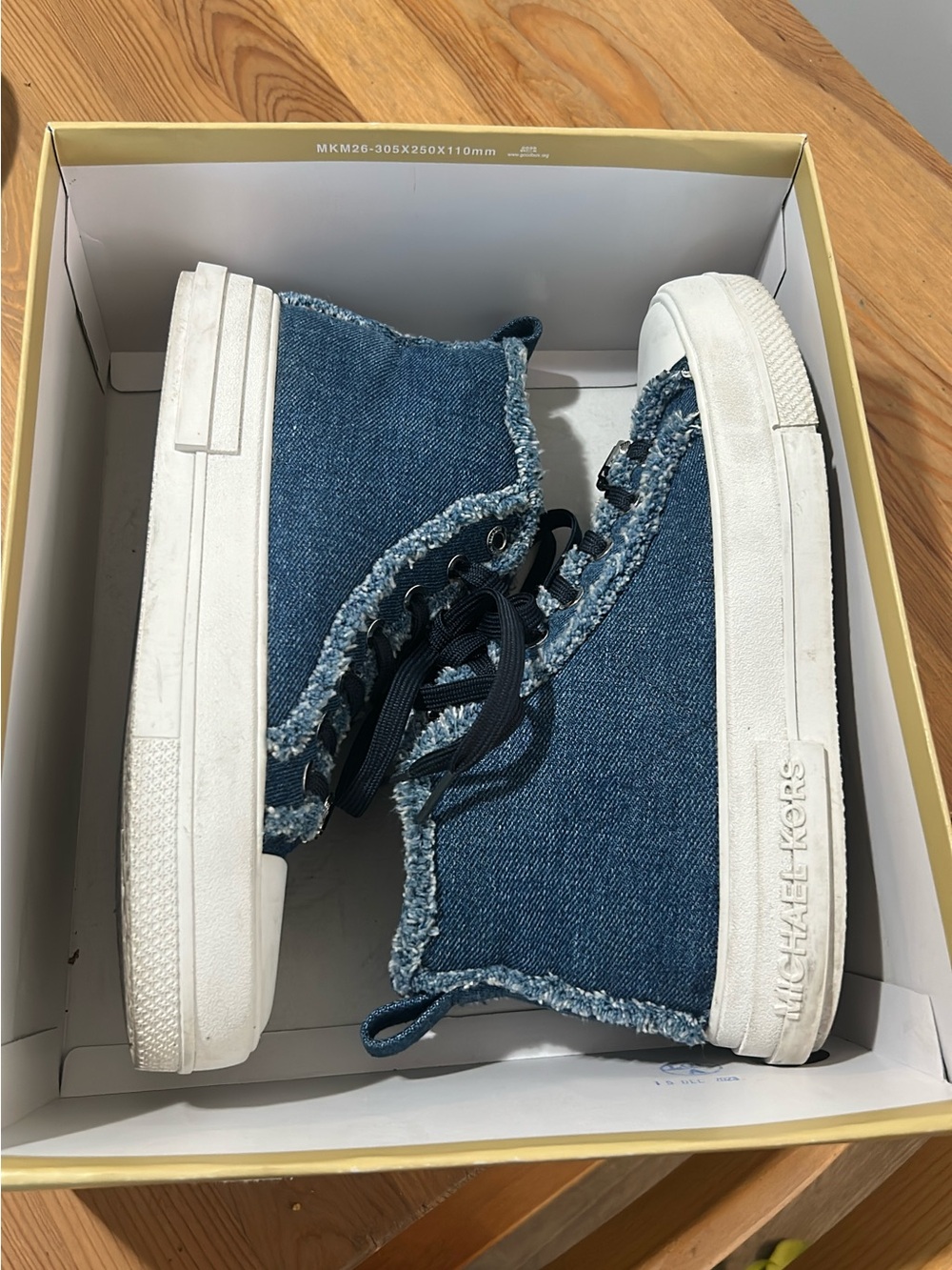 Michael Kors Kids Denim High-Top Sneakers in Navy Blue with White Toe